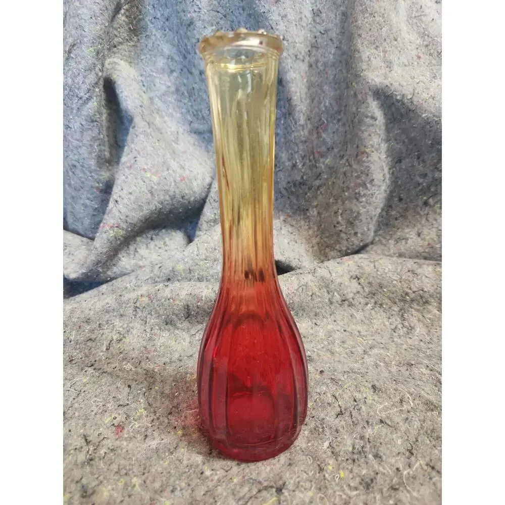Jeannette Amberina Red Yellow Ribbed Depression Glass Bud Vase vintage